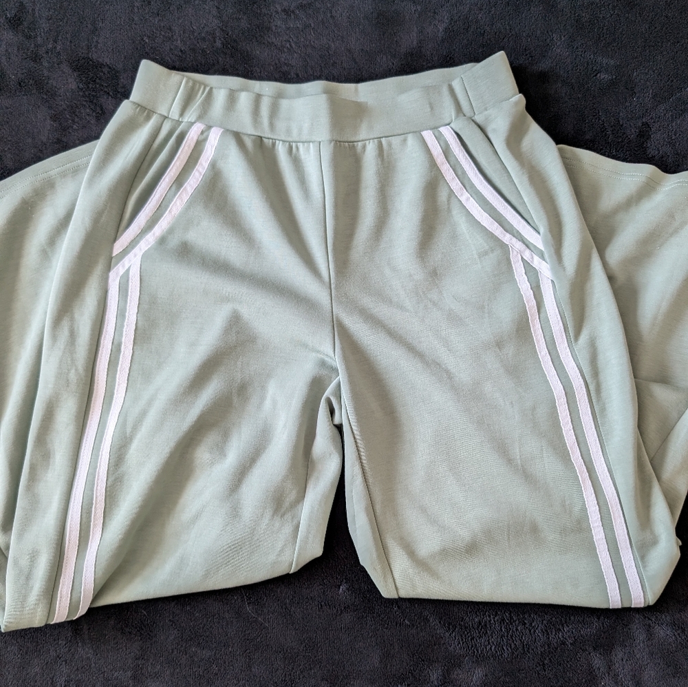 Sage Green 2 Piece Tracksuit Lounge Set Full Zip  Jacket Wide Leg Pants Large - Picture 13 of 16